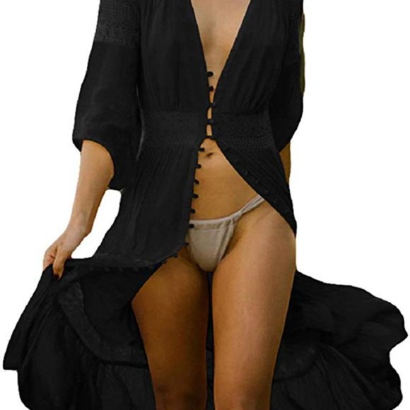 Sexy Lace Crochet Open Front Swimsuit Cover up - Picture 2 of 6